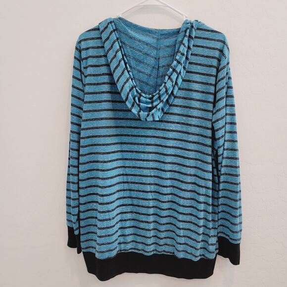 NWOT LA THREADS Blue & Black Striped Zipper Front Hoodie Top Women's Size 1X - Picture 3 of 8